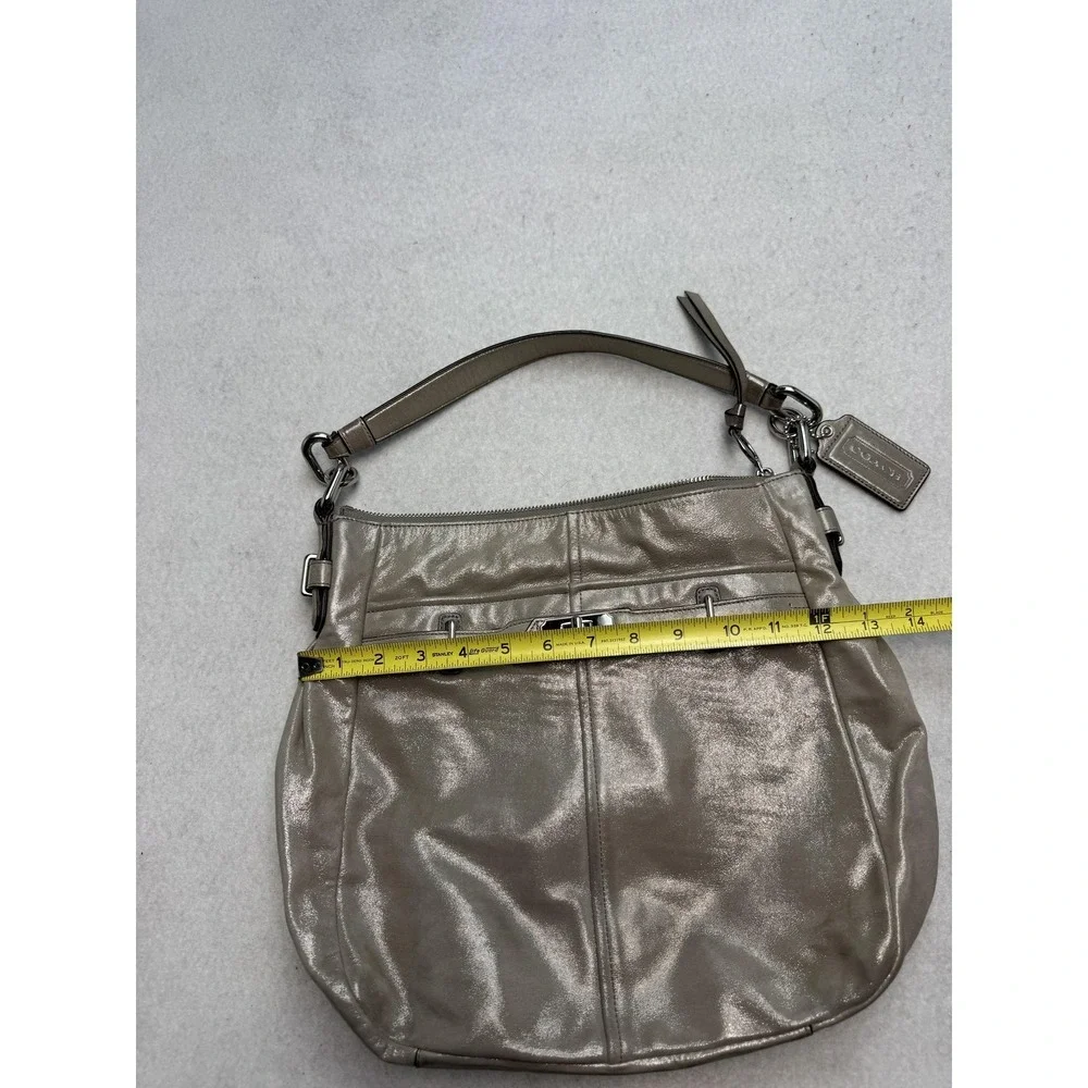 Coach‎ Chelsea Ashlyn Hobo Shoulder Bag Women's Large Metallic Leather Gray Zip